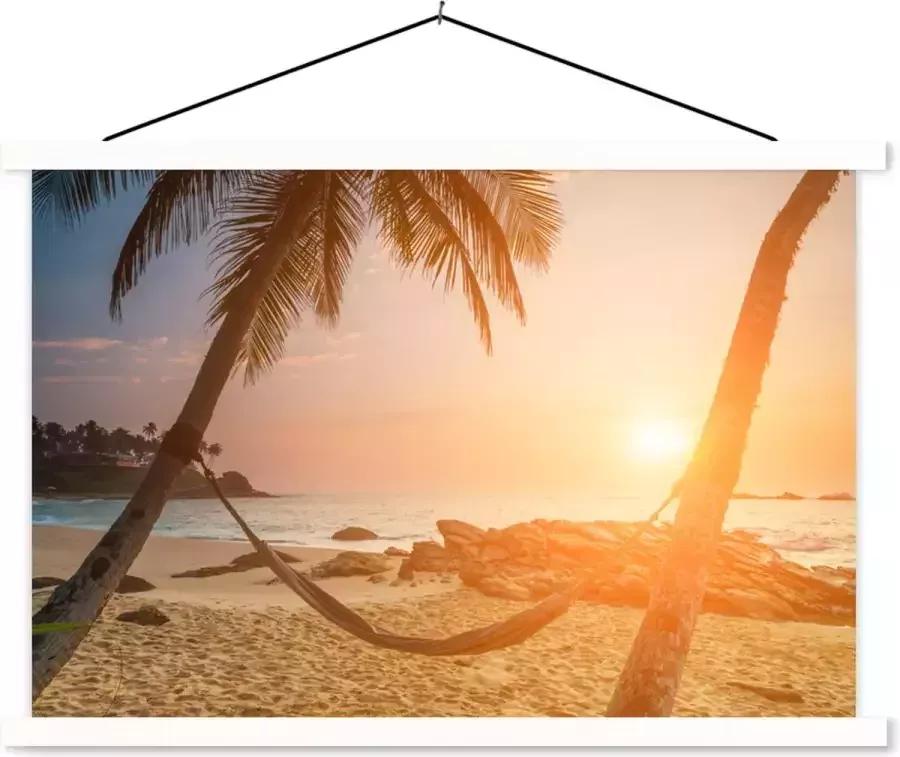 TextilePosters Schoolplaat Zomer Zonsondergang Hangmat 150x100 cm Textielposter Witte latten Textiel poster