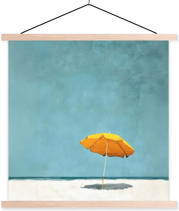 TextilePosters Posterhanger incl. Poster 60x60 cm Schoolplaat Parasol Geel Strand Zee Textielposter Blanke latten