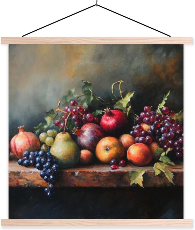 TextilePosters Posterhanger incl. Poster 120x120 cm Schoolplaat Rustiek Stilleven Fruit Textielposter Blanke latten