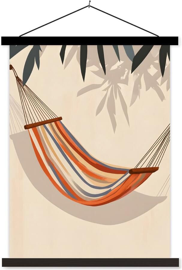 TextilePosters Posterhanger incl. Poster 90x120 cm Schoolplaat Hangmat Kleurrijk Bladeren Schaduw Textielposter Zwarte latten