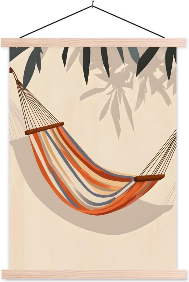 TextilePosters Posterhanger incl. Poster 87x120 cm Schoolplaat Hangmat Kleurrijk Bladeren Schaduw Textielposter Blanke latten