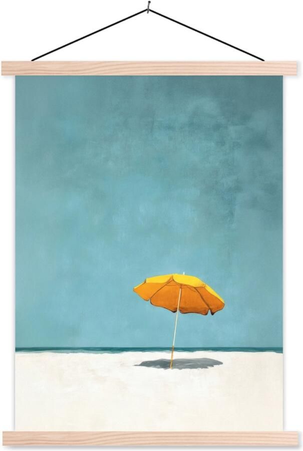 TextilePosters Posterhanger incl. Poster 60x80 cm Schoolplaat Parasol Geel Strand Zee Textielposter Blanke latten