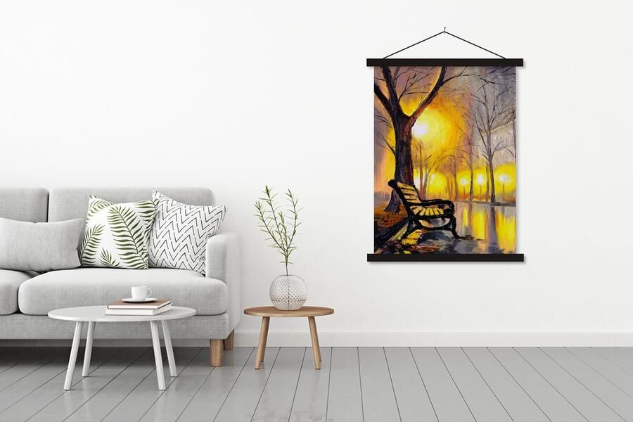 TextilePosters Posterhanger incl. Poster 120x160 cm Schoolplaat Schilderij Bank Water Licht Olieverf Textielposter Zwarte latten - Foto 2