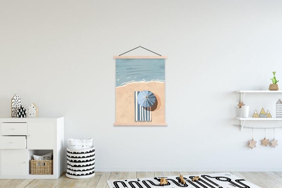 TextilePosters Posterhanger incl. Poster 120x160 cm Schoolplaat Strandlaken Strepen Parasol Strand Textielposter Blanke latten - Foto 2