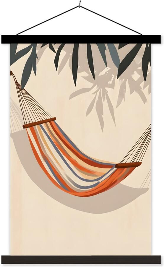 TextilePosters Posterhanger incl. Poster 120x180 cm Schoolplaat Hangmat Kleurrijk Bladeren Schaduw Textielposter Zwarte latten