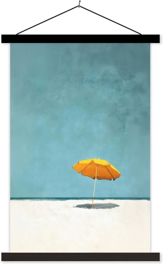 TextilePosters Posterhanger incl. Poster 120x180 cm Schoolplaat Parasol Geel Strand Zee Textielposter Zwarte latten