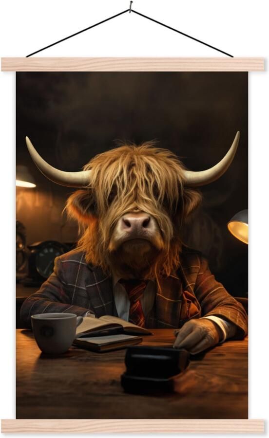 TextilePosters Posterhanger incl. Poster 40x60 cm Schoolplaat Schotse hooglander Dier Pak Bureau Textielposter Blanke latten