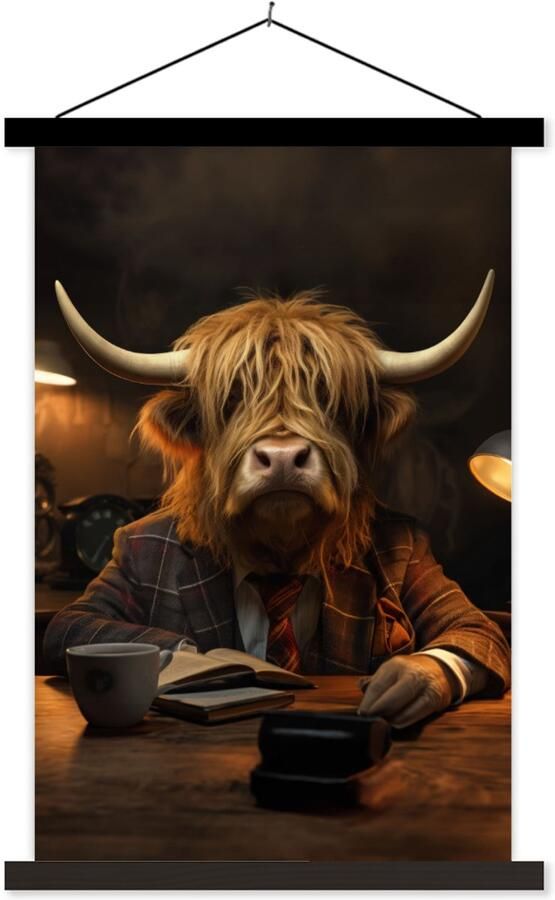 TextilePosters Posterhanger incl. Poster 40x60 cm Schoolplaat Schotse hooglander Dier Pak Bureau Textielposter Zwarte latten