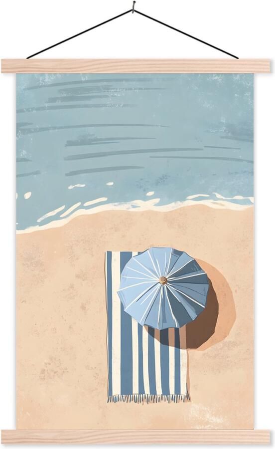TextilePosters Posterhanger incl. Poster 120x180 cm Schoolplaat Strandlaken Strepen Parasol Strand Textielposter Blanke latten