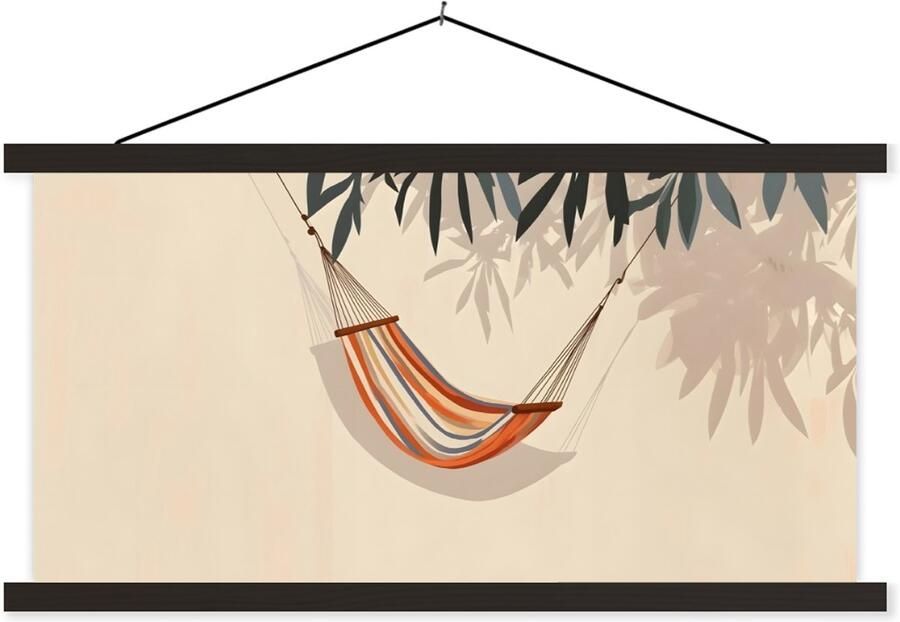 TextilePosters Posterhanger incl. Poster 120x60 cm Schoolplaat Hangmat Kleurrijk Bladeren Schaduw Textielposter Zwarte latten