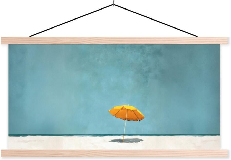 TextilePosters Posterhanger incl. Poster 150x75 cm Schoolplaat Parasol Geel Strand Zee Textielposter Blanke latten