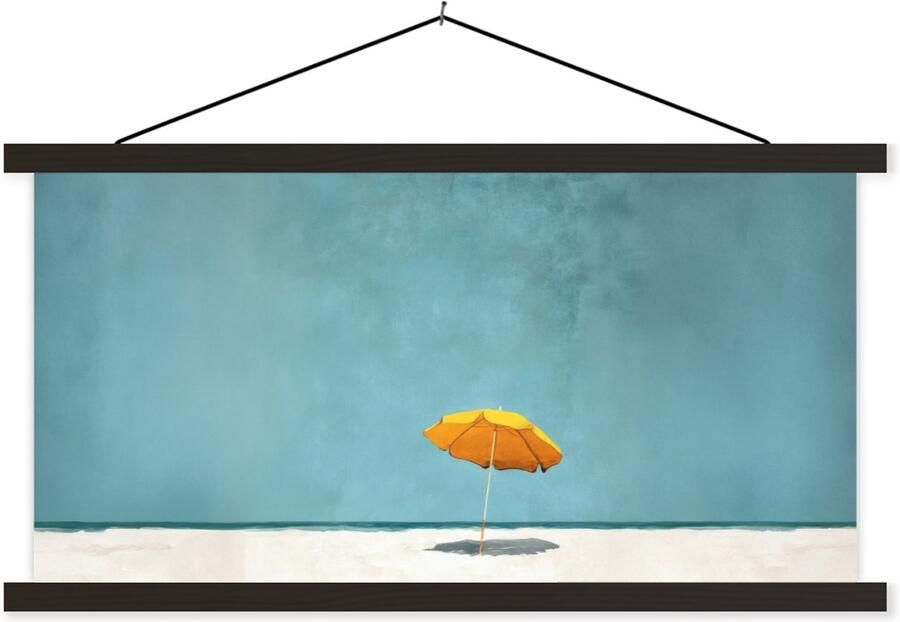 TextilePosters Posterhanger incl. Poster 150x75 cm Schoolplaat Parasol Geel Strand Zee Textielposter Zwarte latten