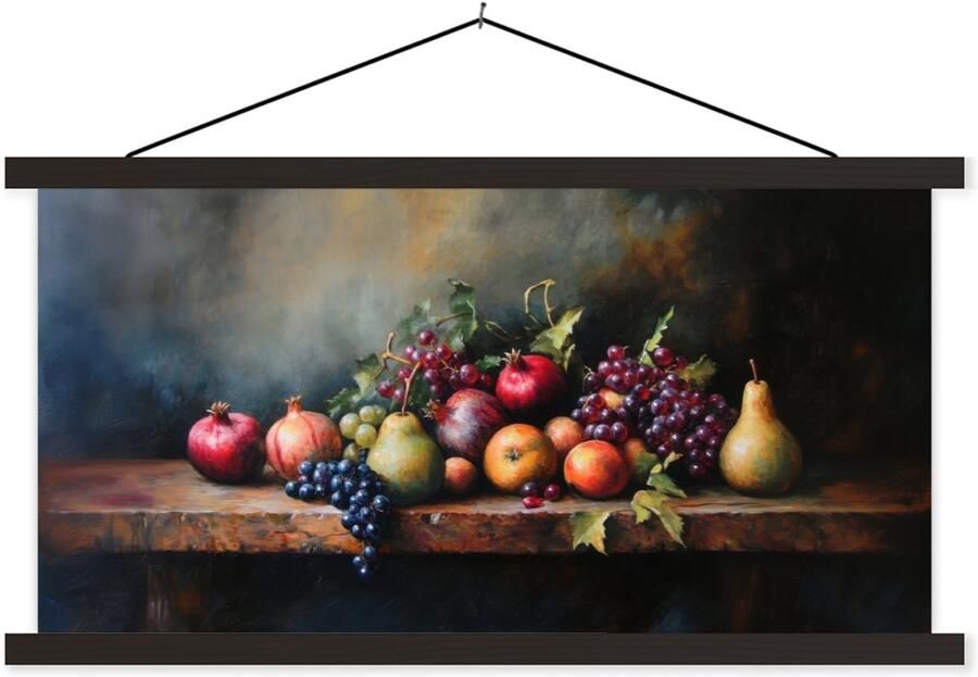 TextilePosters Posterhanger incl. Poster 120x60 cm Schoolplaat Rustiek Stilleven Fruit Textielposter Zwarte latten