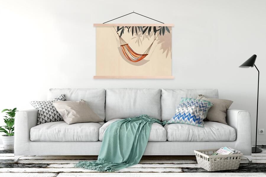 TextilePosters Posterhanger incl. Poster 120x80 cm Schoolplaat Hangmat Kleurrijk Bladeren Schaduw Textielposter Blanke latten - Foto 2