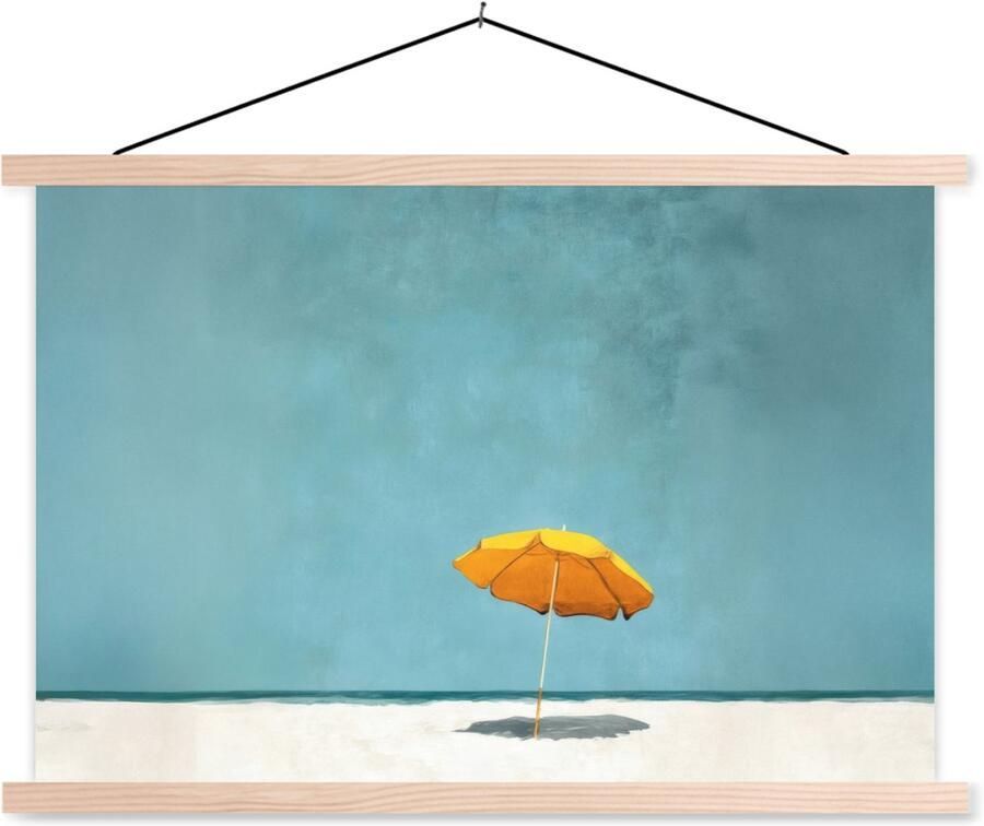 TextilePosters Posterhanger incl. Poster 60x40 cm Schoolplaat Parasol Geel Strand Zee Textielposter Blanke latten