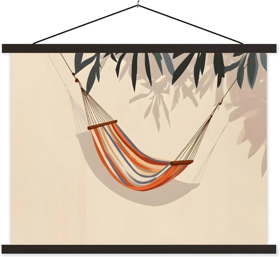 TextilePosters Posterhanger incl. Poster 60x45 cm Schoolplaat Hangmat Kleurrijk Bladeren Schaduw Textielposter Zwarte latten