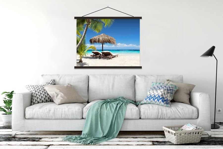TextilePosters Posterhanger incl. Poster 120x90 cm Schoolplaat Strand Parasol Zee Textielposter Zwarte latten - Foto 2
