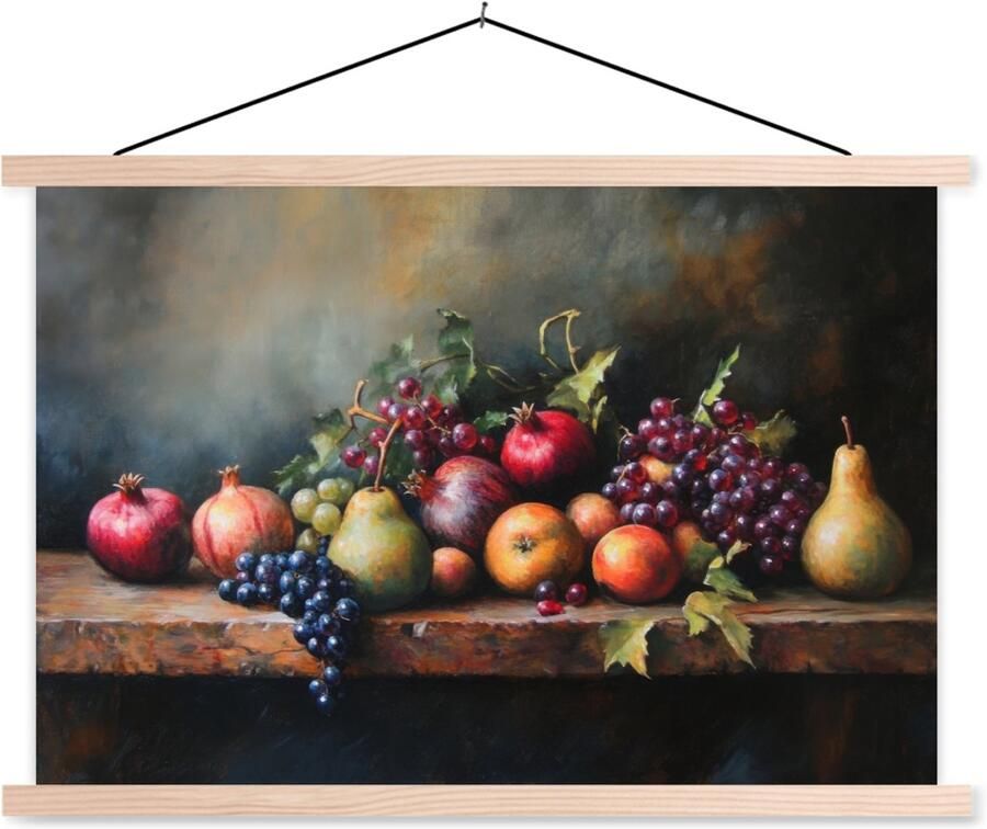 TextilePosters Posterhanger incl. Poster 90x60 cm Schoolplaat Rustiek Stilleven Fruit Textielposter Blanke latten