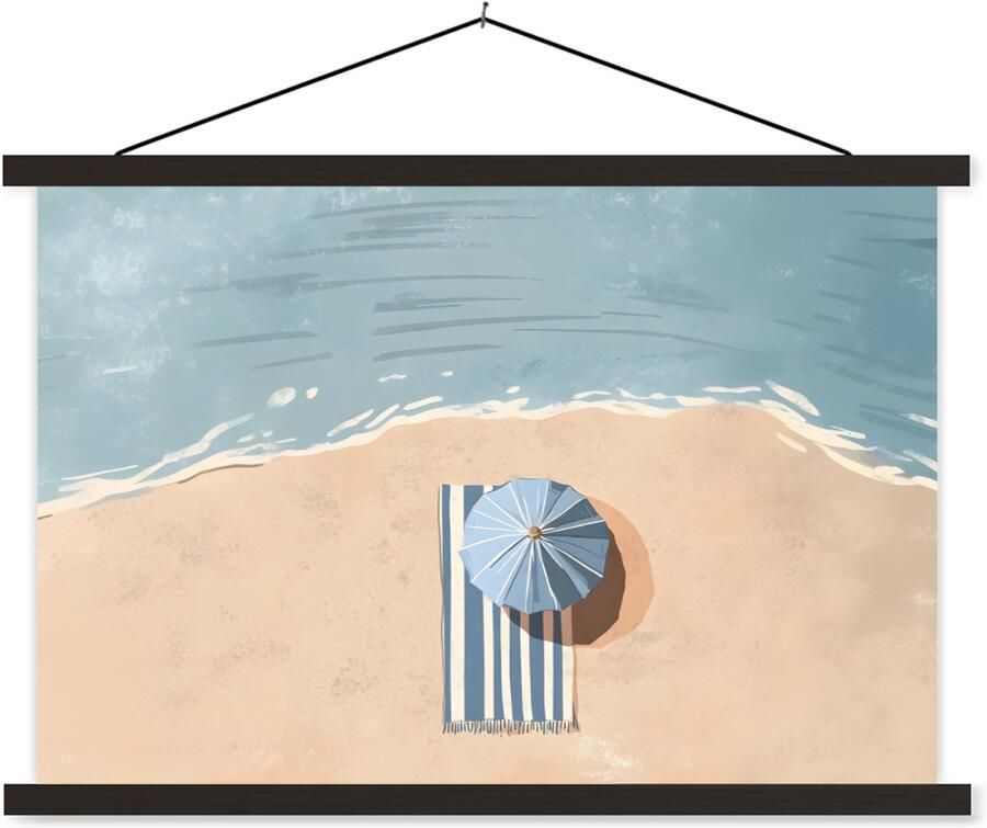 TextilePosters Posterhanger incl. Poster 60x40 cm Schoolplaat Strandlaken Strepen Parasol Strand Textielposter Zwarte latten