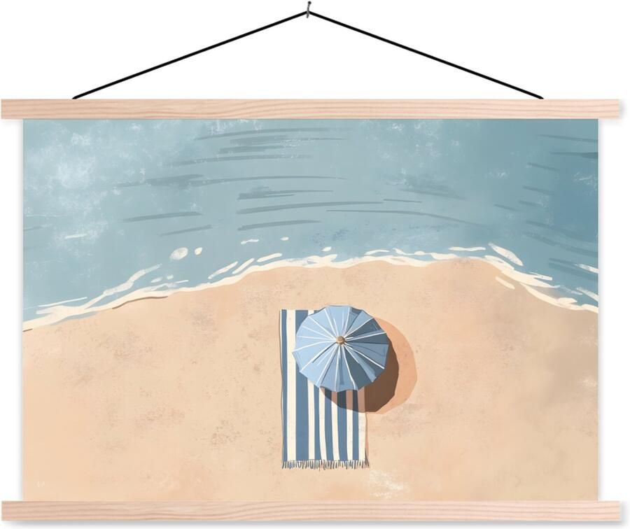 TextilePosters Posterhanger incl. Poster 60x40 cm Schoolplaat Strandlaken Strepen Parasol Strand Textielposter Blanke latten