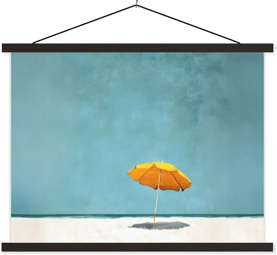 TextilePosters Posterhanger incl. Poster 120x90 cm Schoolplaat Parasol Geel Strand Zee Textielposter Zwarte latten