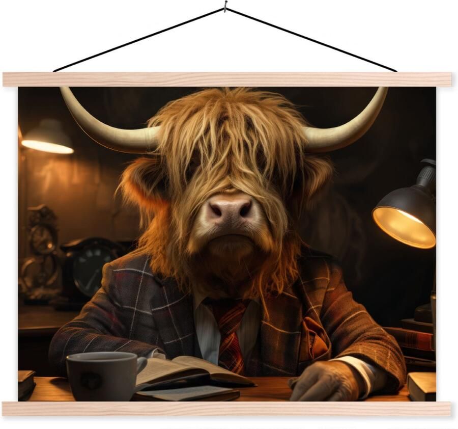 TextilePosters Posterhanger incl. Poster 40x30 cm Schoolplaat Schotse hooglander Dier Pak Bureau Textielposter Blanke latten