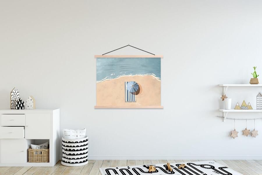 TextilePosters Posterhanger incl. Poster 120x90 cm Schoolplaat Strandlaken Strepen Parasol Strand Textielposter Blanke latten - Foto 2