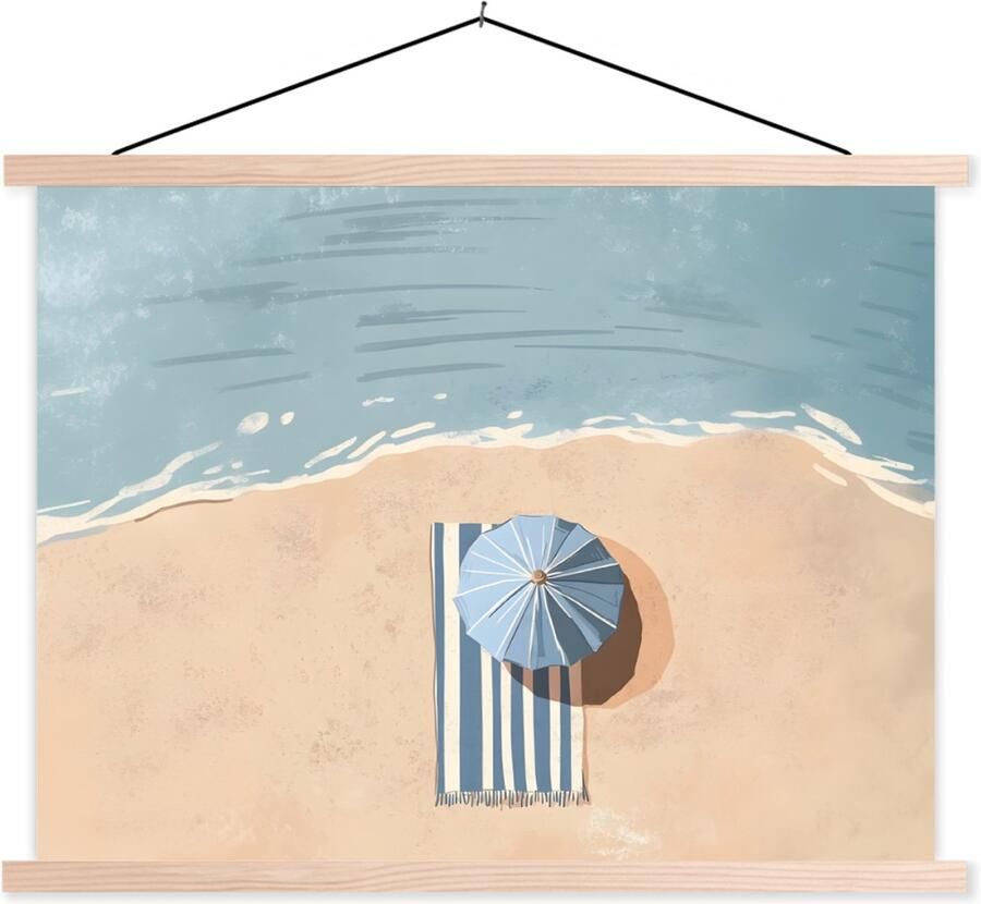 TextilePosters Posterhanger incl. Poster 120x90 cm Schoolplaat Strandlaken Strepen Parasol Strand Textielposter Blanke latten
