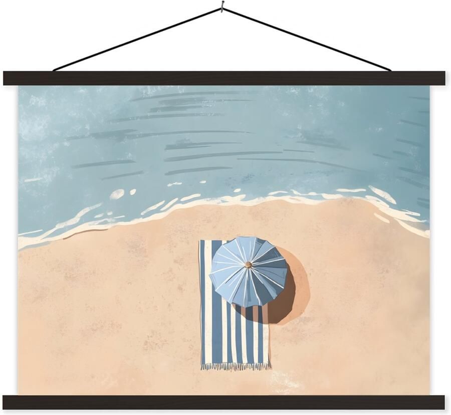 TextilePosters Posterhanger incl. Poster 120x90 cm Schoolplaat Strandlaken Strepen Parasol Strand Textielposter Zwarte latten