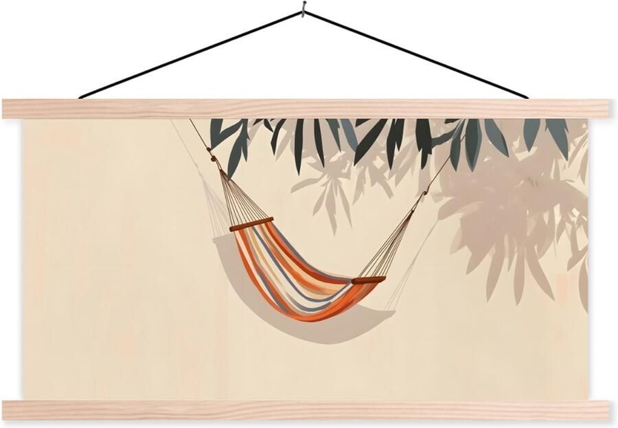 TextilePosters Posterhanger incl. Poster 120x60 cm Schoolplaat Hangmat Kleurrijk Bladeren Schaduw Textielposter Blanke latten
