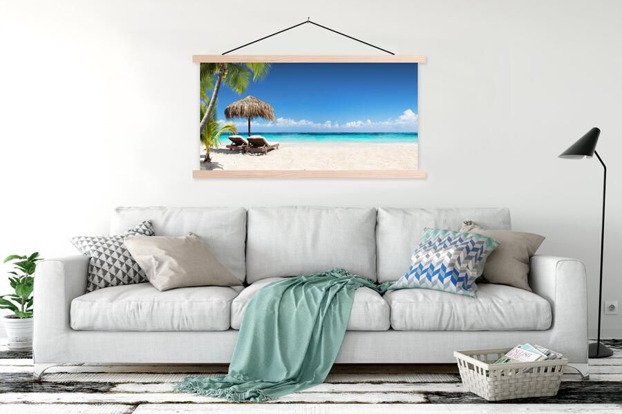 TextilePosters Posterhanger incl. Poster 150x75 cm Schoolplaat Strand Parasol Zee Textielposter Blanke latten - Foto 2