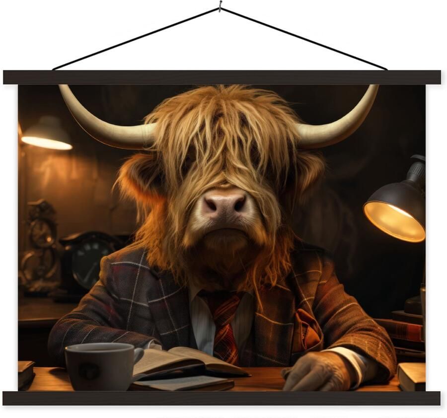 TextilePosters Posterhanger incl. Poster 40x30 cm Schoolplaat Schotse hooglander Dier Pak Bureau Textielposter Zwarte latten