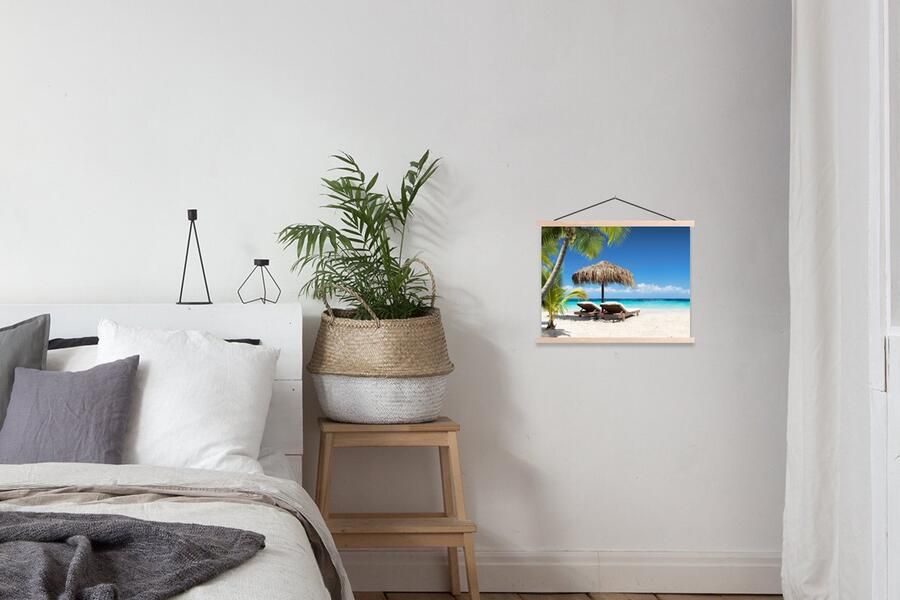 TextilePosters Posterhanger incl. Poster 40x30 cm Schoolplaat Strand Parasol Zee Textielposter Blanke latten - Foto 2