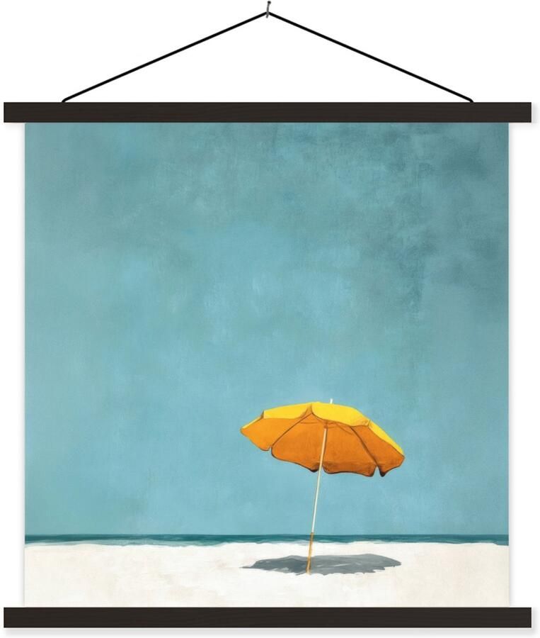 TextilePosters Posterhanger incl. Poster 60x60 cm Schoolplaat Parasol Geel Strand Zee Textielposter Zwarte latten