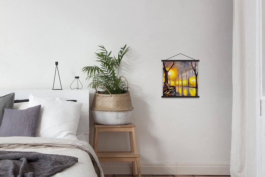 TextilePosters Posterhanger incl. Poster 40x40 cm Schoolplaat Schilderij Bank Water Licht Olieverf Textielposter Zwarte latten - Foto 2