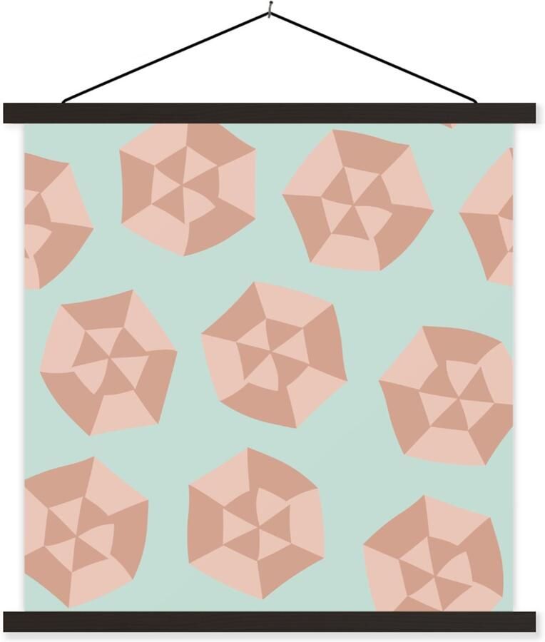 TextilePosters Posterhanger incl. Poster 40x40 cm Schoolplaat Zomer Parasols Blauw Textielposter Zwarte latten