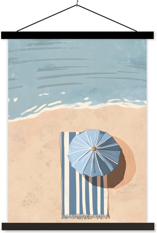 TextilePosters Posterhanger incl. Poster 60x80 cm Schoolplaat Strandlaken Strepen Parasol Strand Textielposter Zwarte latten