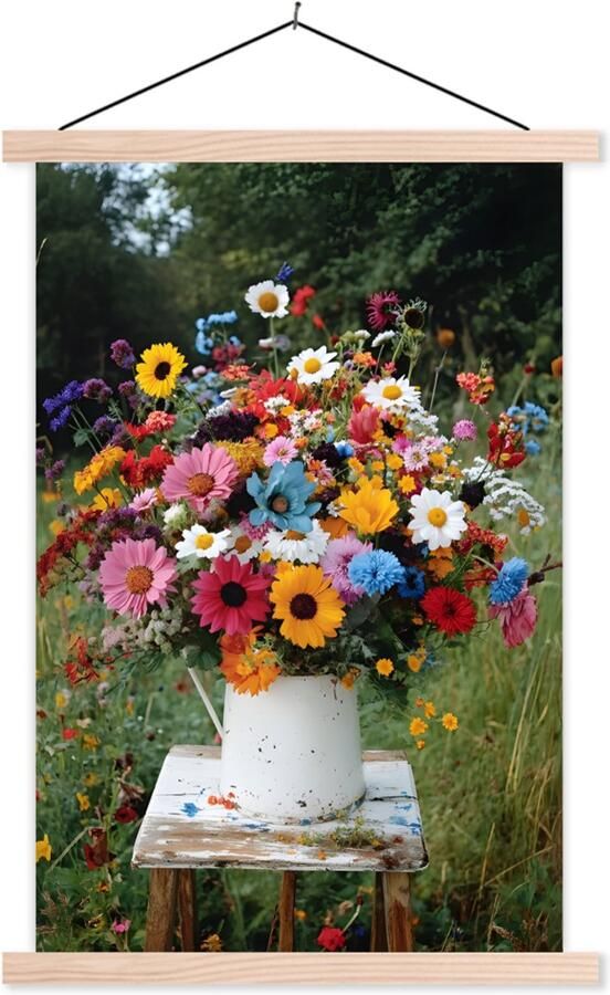 TextilePosters Posterhanger incl. Poster 40x60 cm Schoolplaat Bloemen Krukje Gieter Veld Textielposter Blanke latten