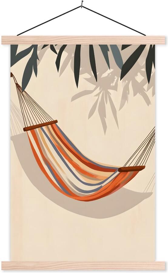 TextilePosters Posterhanger incl. Poster 60x90 cm Schoolplaat Hangmat Kleurrijk Bladeren Schaduw Textielposter Blanke latten