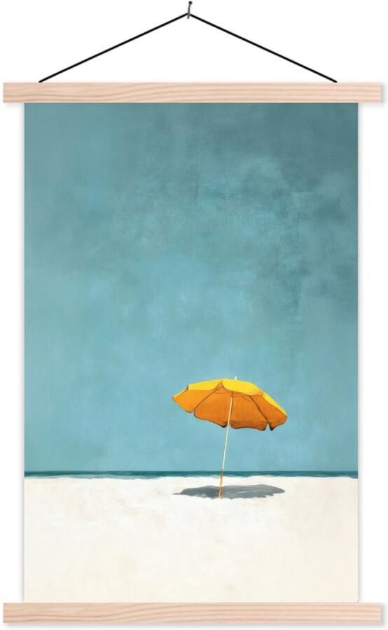 TextilePosters Posterhanger incl. Poster 120x180 cm Schoolplaat Parasol Geel Strand Zee Textielposter Blanke latten