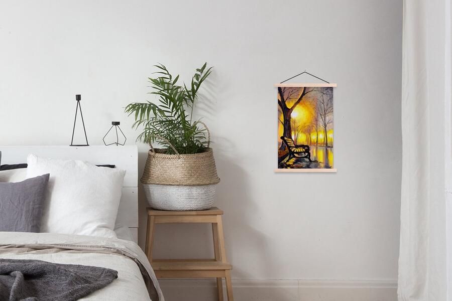 TextilePosters Posterhanger incl. Poster 40x60 cm Schoolplaat Schilderij Bank Water Licht Olieverf Textielposter Blanke latten - Foto 2