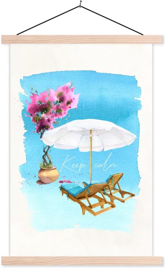 TextilePosters Posterhanger incl. Poster 60x90 cm Schoolplaat Strandstoel Bloemen Parasol Tekening Textielposter Blanke latten