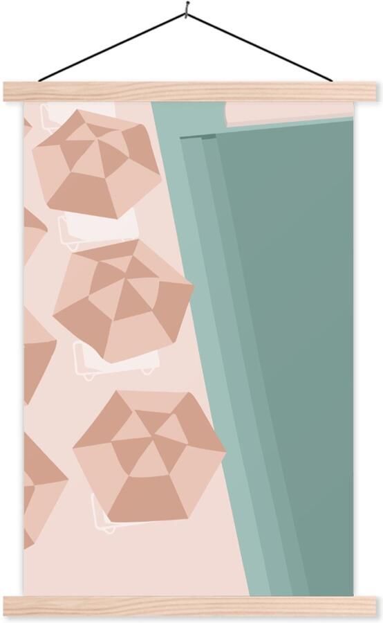 TextilePosters Posterhanger incl. Poster 60x90 cm Schoolplaat Zomer Strandstoelen Parasols Textielposter Blanke latten