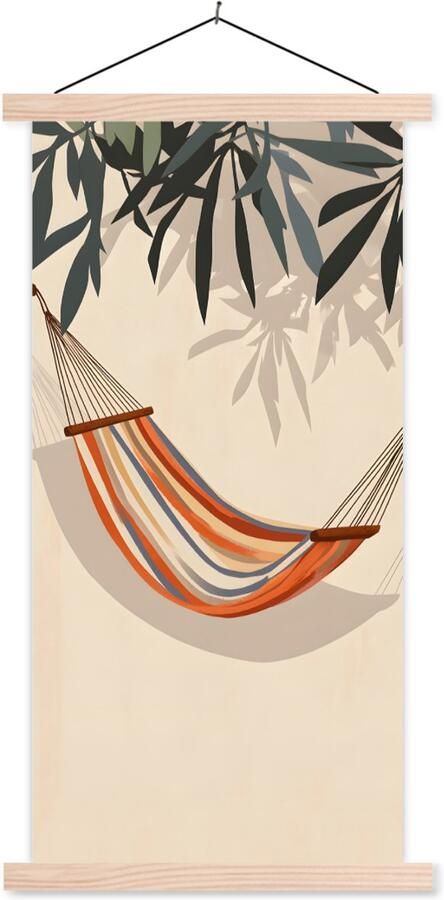 TextilePosters Posterhanger incl. Poster 40x80 cm Schoolplaat Hangmat Kleurrijk Bladeren Schaduw Textielposter Blanke latten