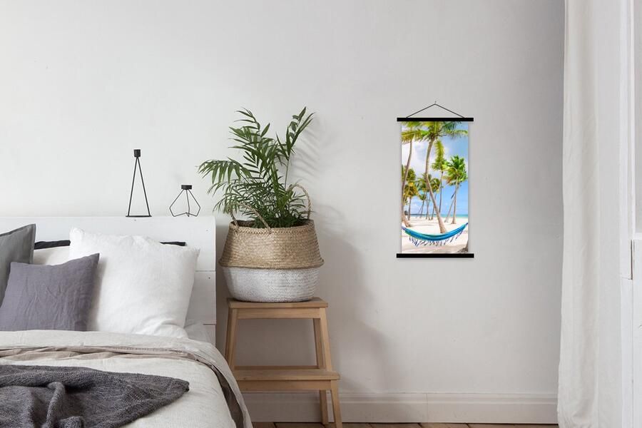 TextilePosters Posterhanger incl. Poster 40x80 cm Schoolplaat Hangmat Strand Palmbomen Textielposter Zwarte latten - Foto 2