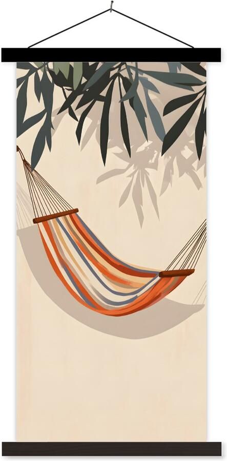 TextilePosters Posterhanger incl. Poster 40x80 cm Schoolplaat Hangmat Kleurrijk Bladeren Schaduw Textielposter Zwarte latten