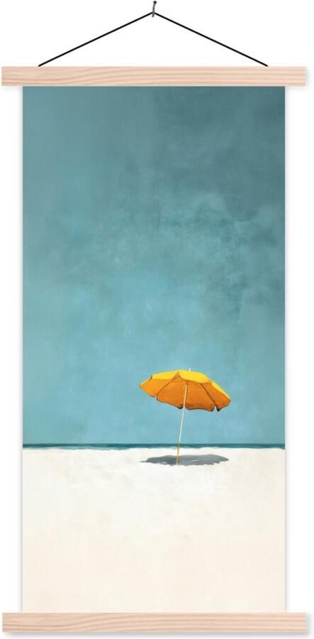 TextilePosters Posterhanger incl. Poster 60x120 cm Schoolplaat Parasol Geel Strand Zee Textielposter Blanke latten