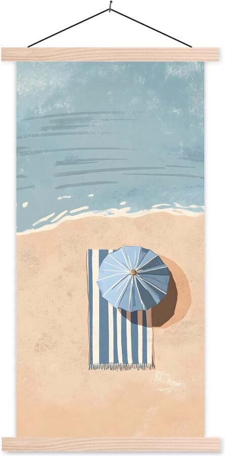 TextilePosters Posterhanger incl. Poster 60x120 cm Schoolplaat Strandlaken Strepen Parasol Strand Textielposter Blanke latten