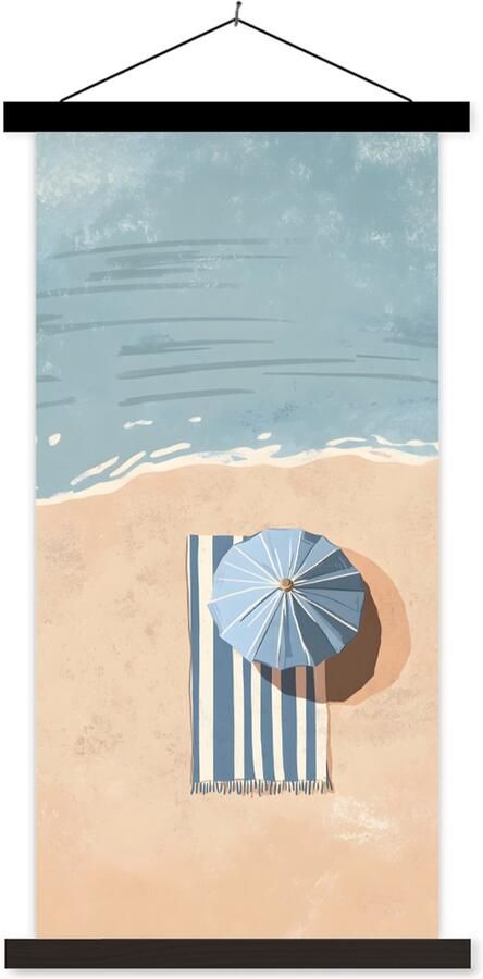 TextilePosters Posterhanger incl. Poster 60x120 cm Schoolplaat Strandlaken Strepen Parasol Strand Textielposter Zwarte latten