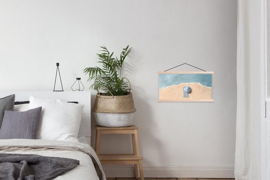 TextilePosters Posterhanger incl. Poster 60x30 cm Schoolplaat Strandlaken Strepen Parasol Strand Textielposter Blanke latten - Foto 2